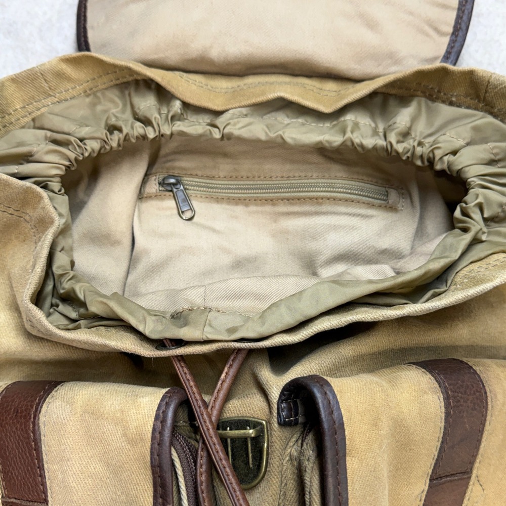 Vintage LL Bean Continental Rucksack Waxed Canvas Leather Backpack Tan Brown 90s - Picture 6 of 16